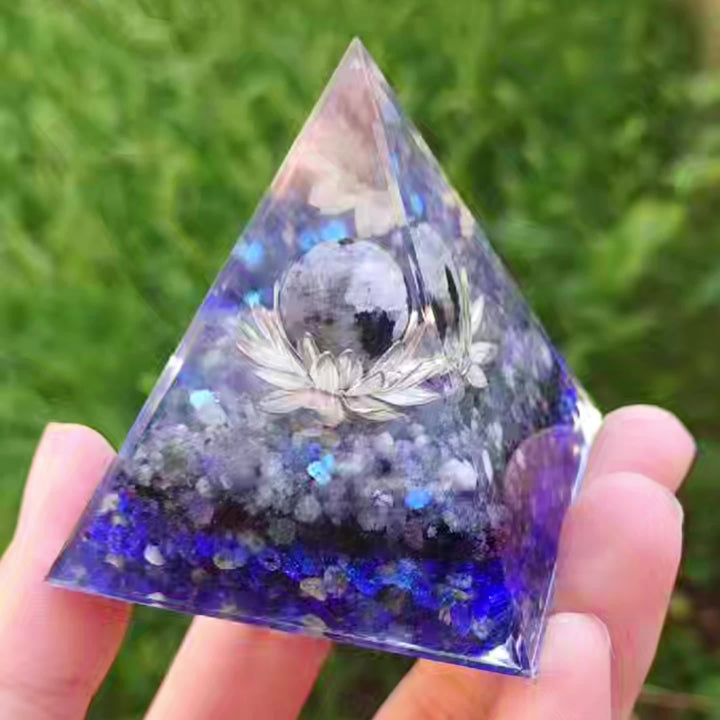 Olivenorma Pietra di Luna Lapislazzuli Loto Piedistallo Orgone Piramide