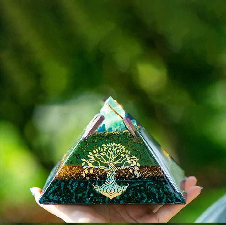 Olivenorma 14cm Albero della vita Cristallo Energia Guglia Piramide Orgone