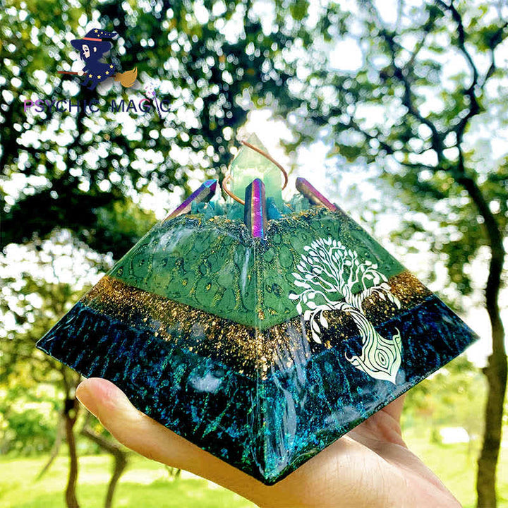 Olivenorma 14cm Albero della vita Cristallo Energia Guglia Piramide Orgone