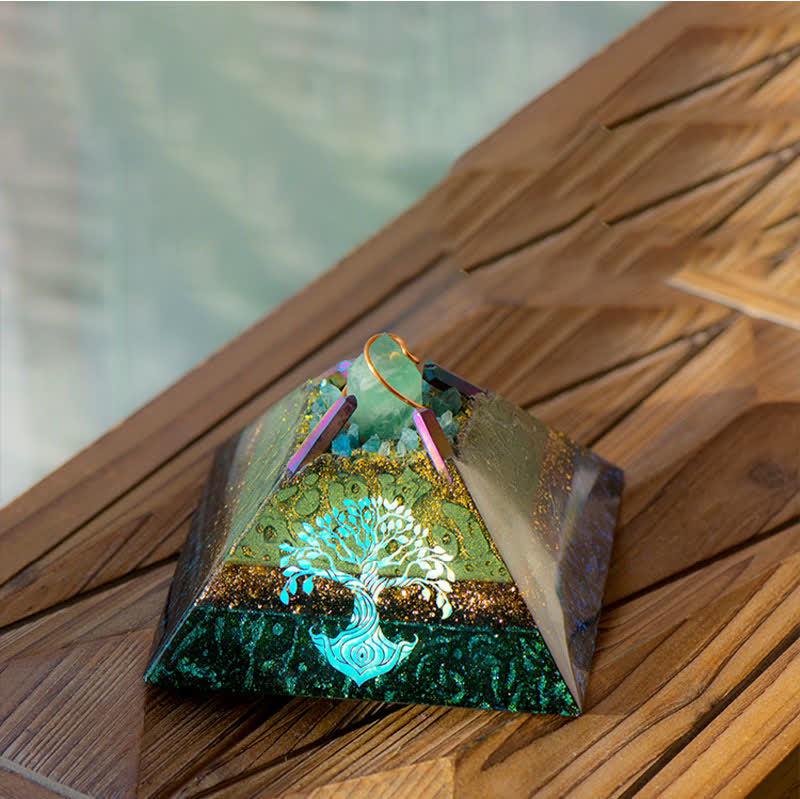 Olivenorma 14cm Albero della vita Cristallo Energia Guglia Piramide Orgone