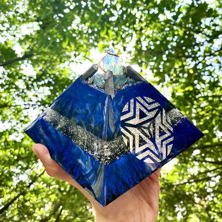 Olivenorma 14cm Cubo di Metatron Cristallo Energia Spire Piramide Orgonica
