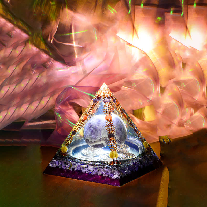 Olivenorma 15cm Ametista Sfera Energetica Orgone Piramide