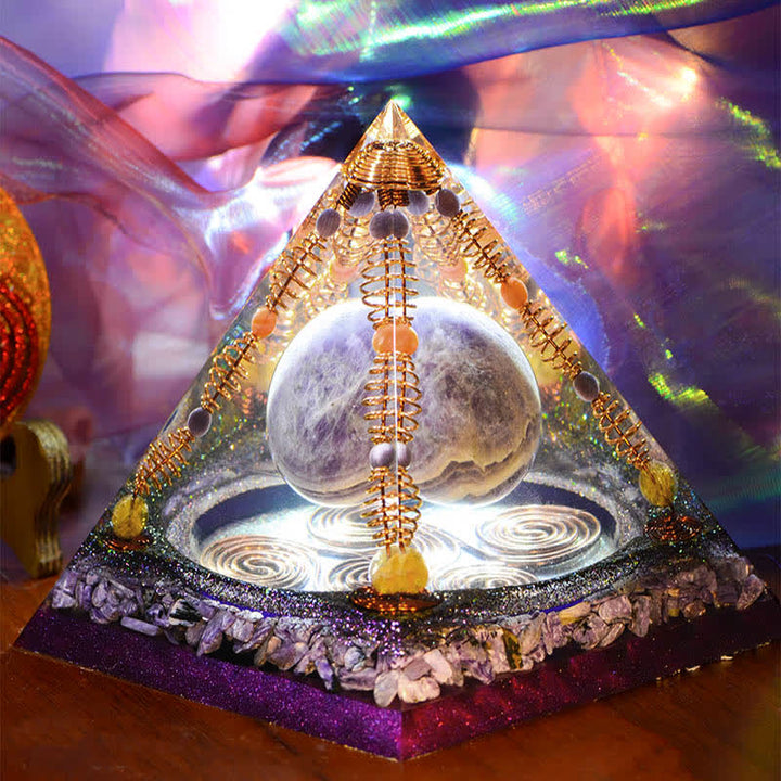 Olivenorma 15cm Ametista Sfera Energetica Orgone Piramide