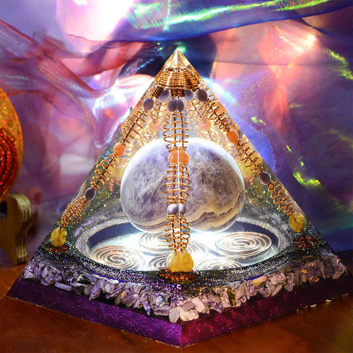 Olivenorma 15cm Ametista Sfera Energetica Orgone Piramide