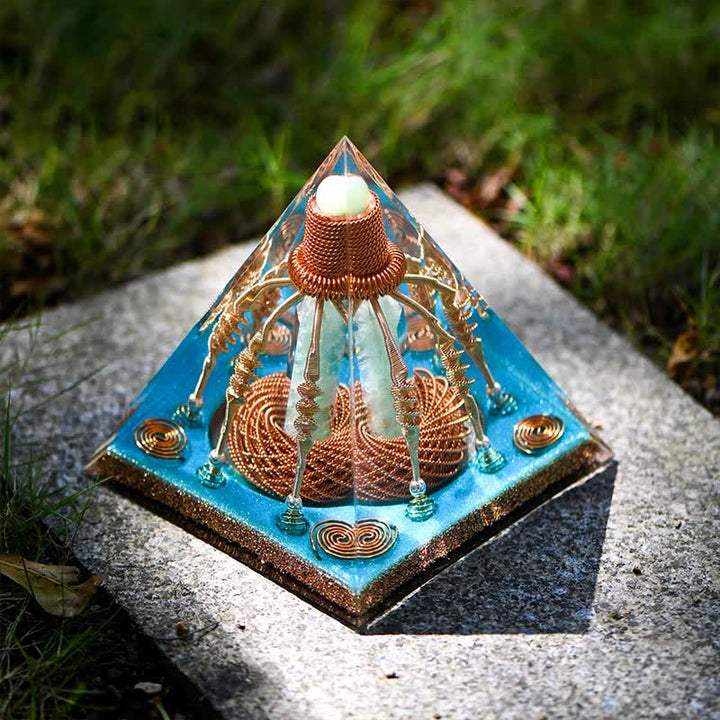 Olivenorma Filo di rame Avventurina verde Piramide energetica Orgone