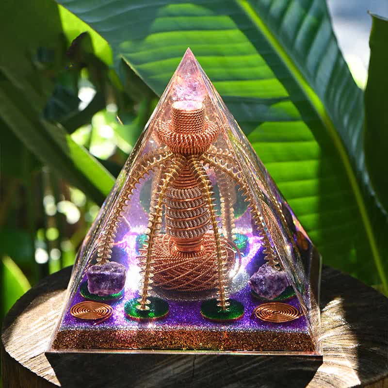 Olivenorma Ametista Rame Filo Generatore di Energia Orgone Piramide