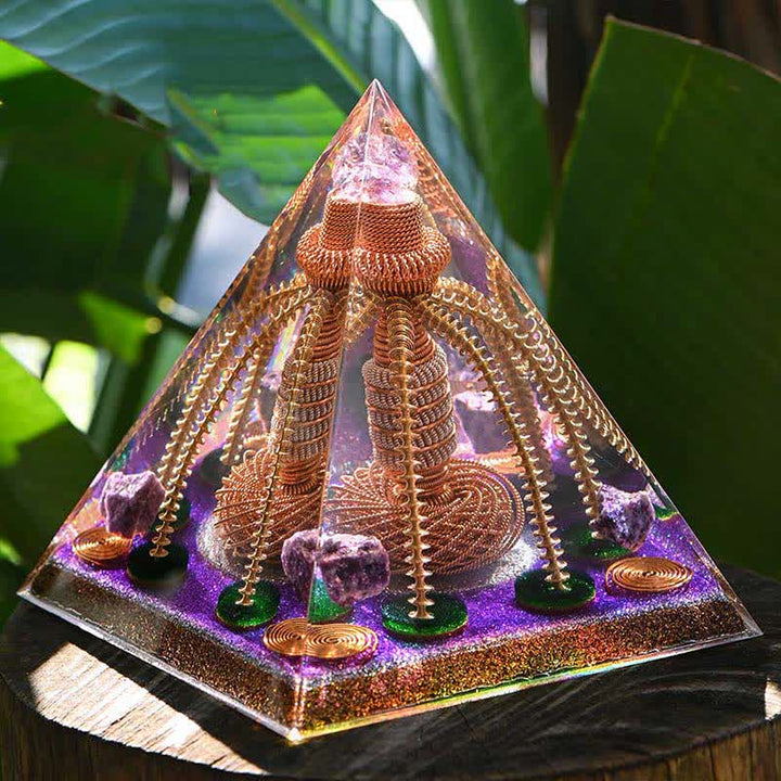 Olivenorma Ametista Rame Filo Generatore di Energia Orgone Piramide