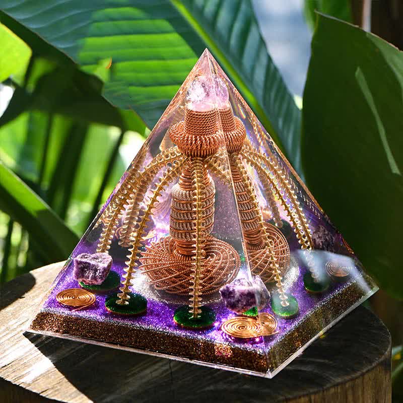 Olivenorma Ametista Rame Filo Generatore di Energia Orgone Piramide