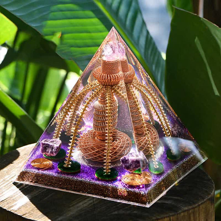 Olivenorma Ametista Rame Filo Generatore di Energia Orgone Piramide