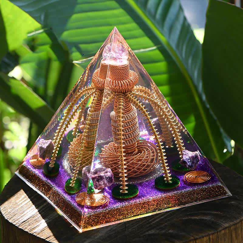 Olivenorma Ametista Rame Filo Generatore di Energia Orgone Piramide