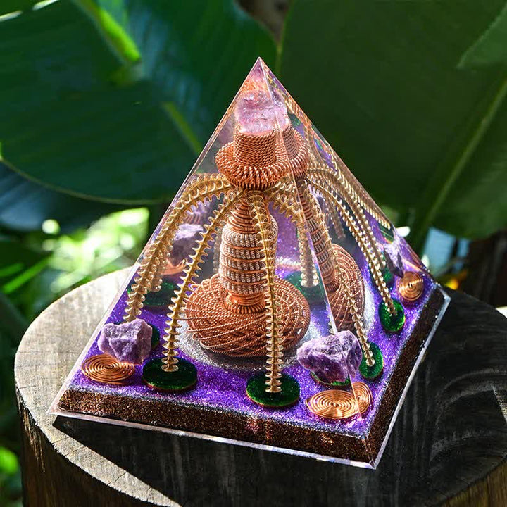 Olivenorma Ametista Rame Filo Generatore di Energia Orgone Piramide