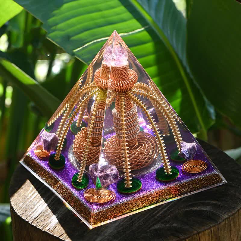 Olivenorma Ametista Rame Filo Generatore di Energia Orgone Piramide