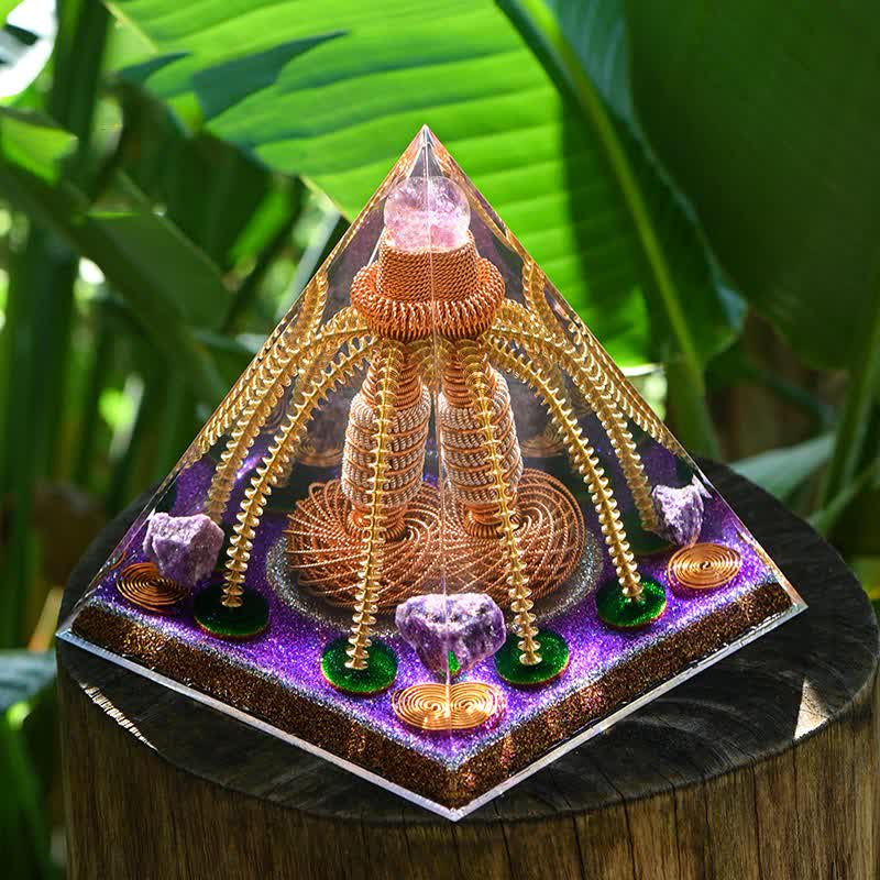 Olivenorma Ametista Rame Filo Generatore di Energia Orgone Piramide