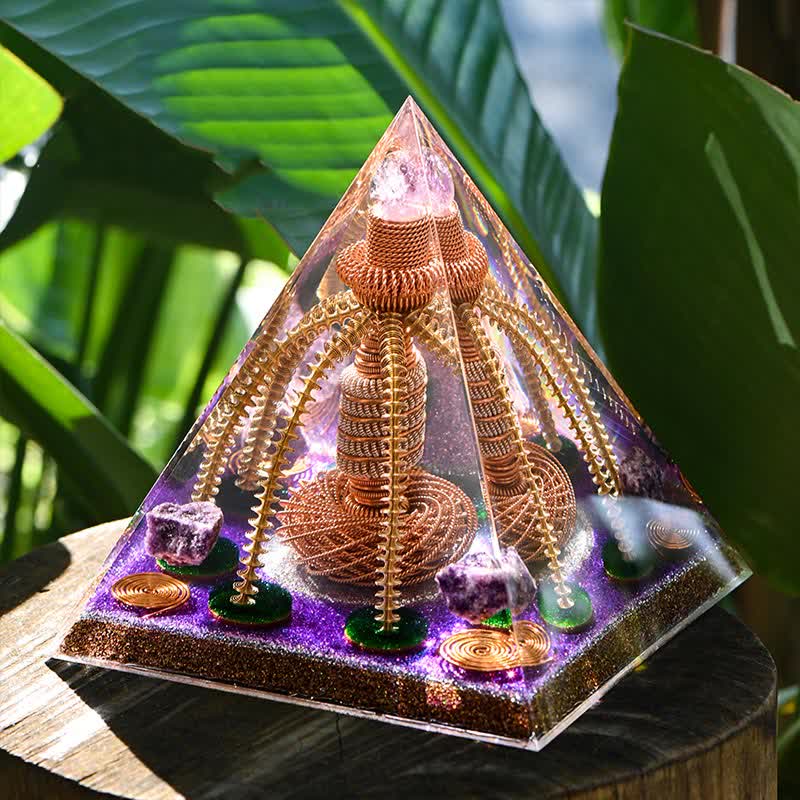 Olivenorma Ametista Rame Filo Generatore di Energia Orgone Piramide