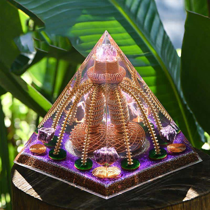 Olivenorma Ametista Rame Filo Generatore di Energia Orgone Piramide