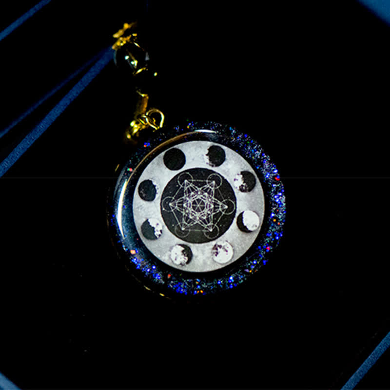 Collana di orgone con fase lunare energetica del cubo di Metatron Olivenorma