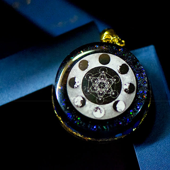 Collana di orgone con fase lunare energetica del cubo di Metatron Olivenorma