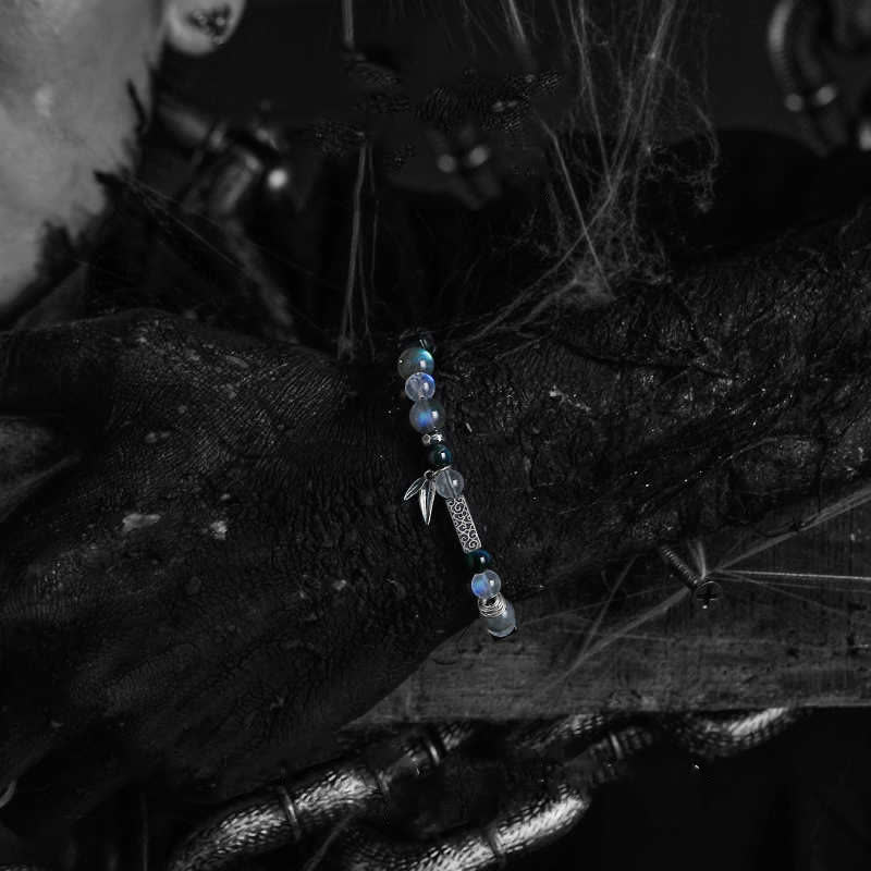 Bracciale Olivenorma con perline di occhio di tigre blu e pietra di luna