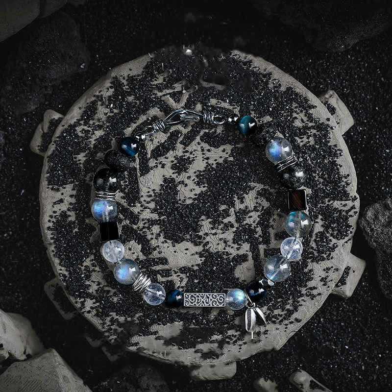 Bracciale Olivenorma con perline di occhio di tigre blu e pietra di luna