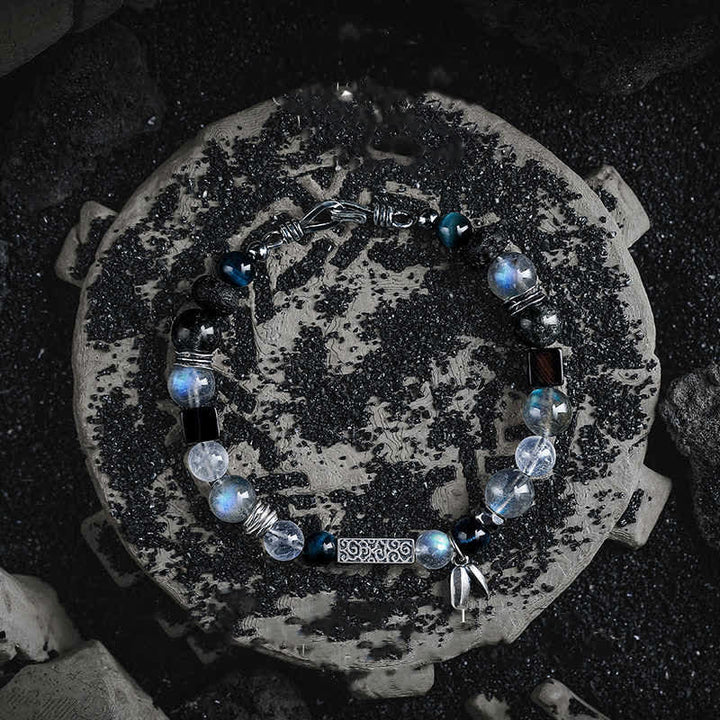 Bracciale Olivenorma con perline di occhio di tigre blu e pietra di luna