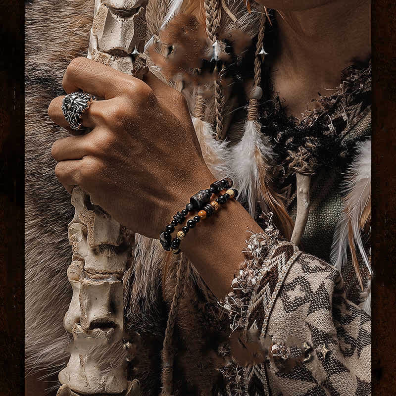 Bracciale impilabile con perline di diaspro e ossidiana Olivenorma 