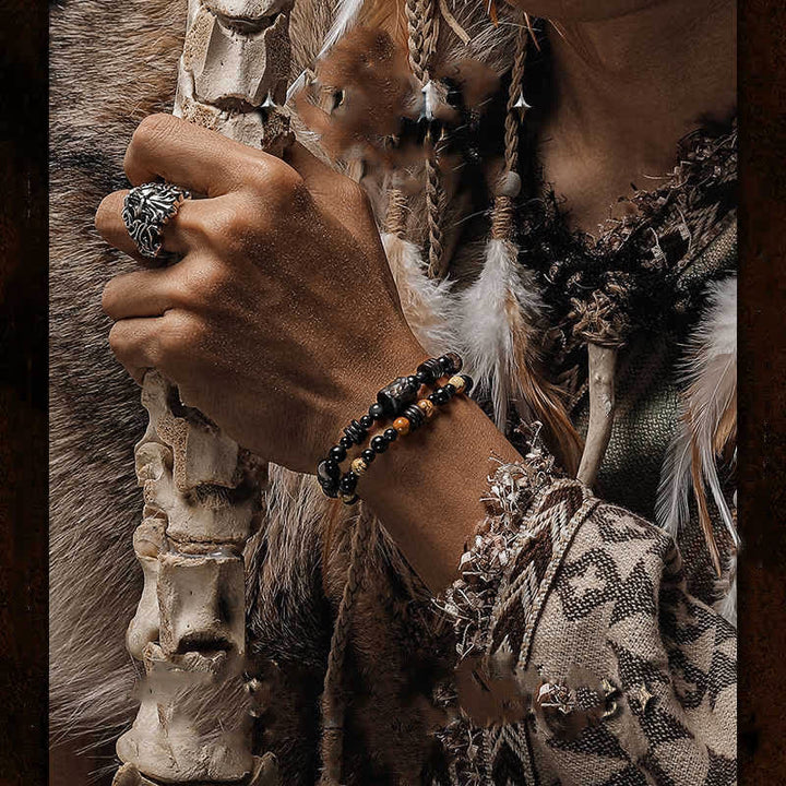 Bracciale impilabile con perline di diaspro e ossidiana Olivenorma 