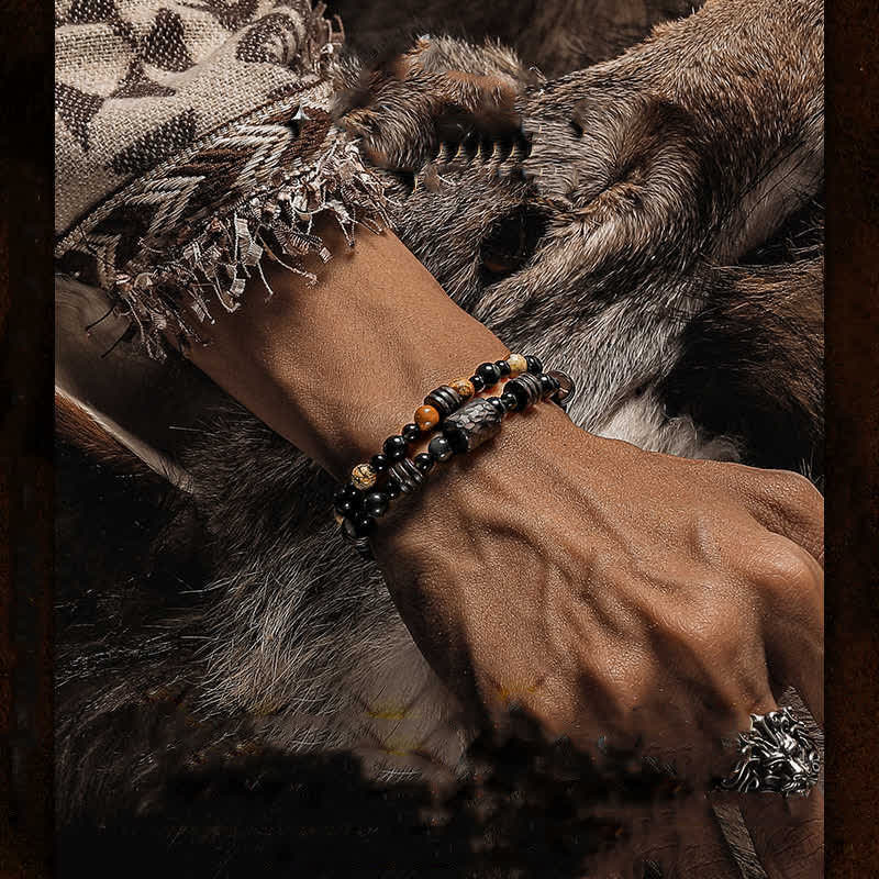 Bracciale impilabile con perline di diaspro e ossidiana Olivenorma 