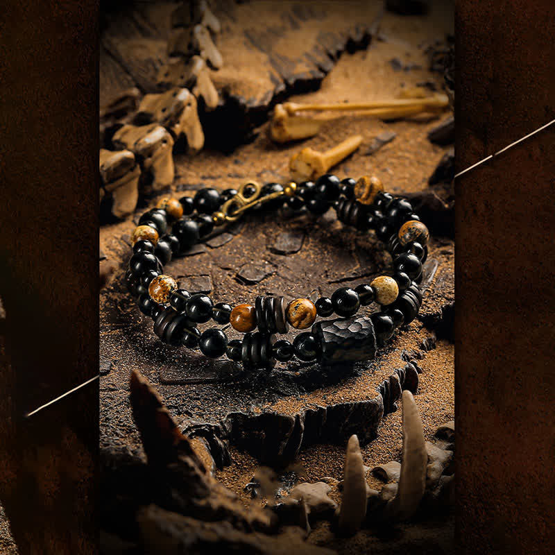 Bracciale impilabile con perline di diaspro e ossidiana Olivenorma 