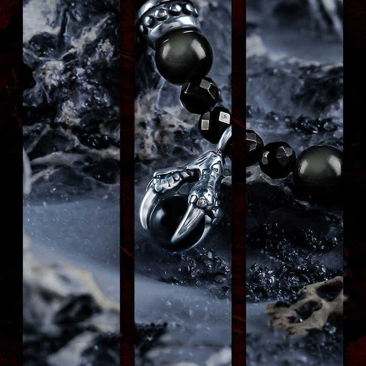 Bracciale Olivenorma con ciondolo a forma di artiglio del diavolo in perline di ossidiana d'argento 