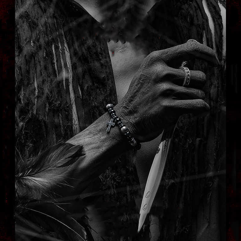 Olivenorma Bracciale con ciondolo a croce in perline di onice nero naturale 