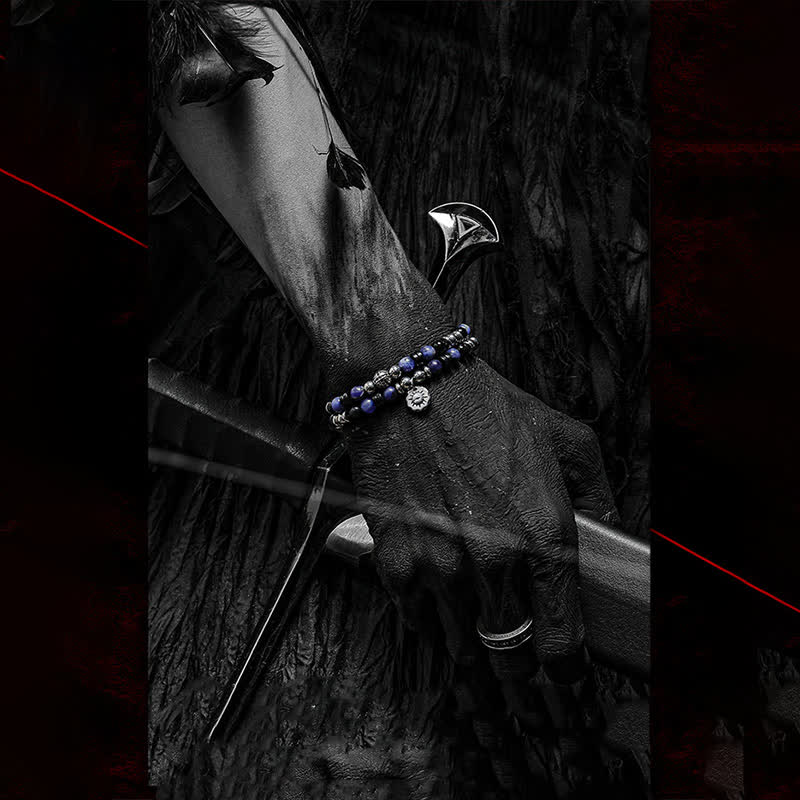 Bracciale Olivenorma "Dark Ray" in perline di sodalite, ossidiana e ematite 