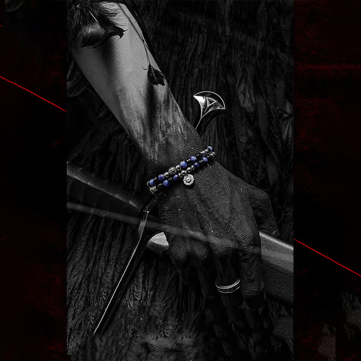 Bracciale Olivenorma "Dark Ray" in perline di sodalite, ossidiana e ematite 