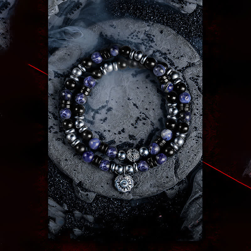 Bracciale Olivenorma "Dark Ray" in perline di sodalite, ossidiana e ematite 