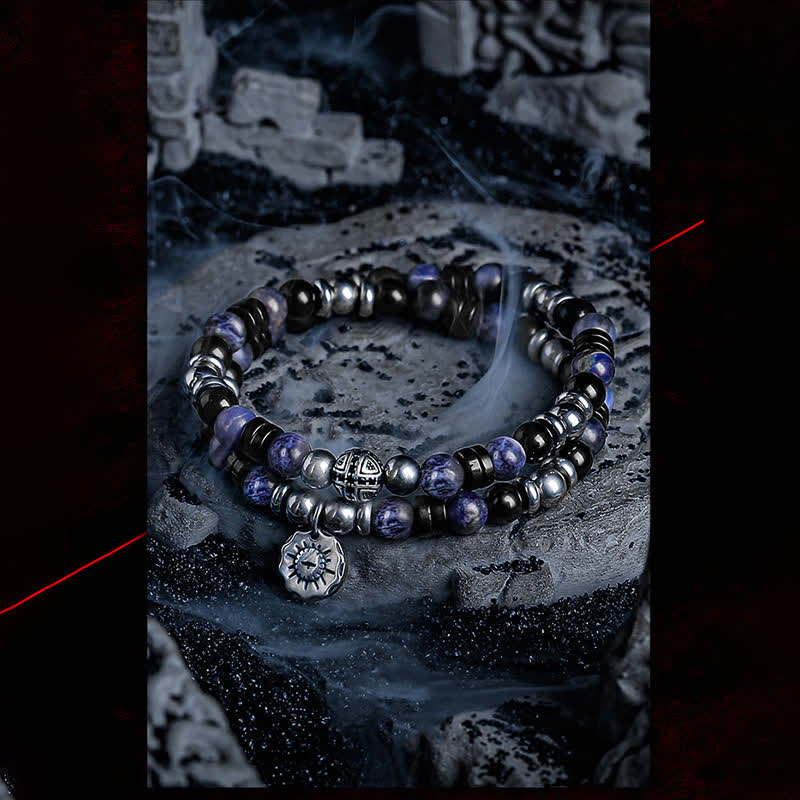 Bracciale Olivenorma "Dark Ray" in perline di sodalite, ossidiana e ematite 