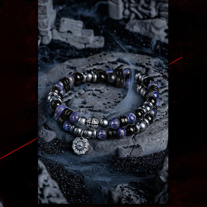 Bracciale Olivenorma "Dark Ray" in perline di sodalite, ossidiana e ematite 