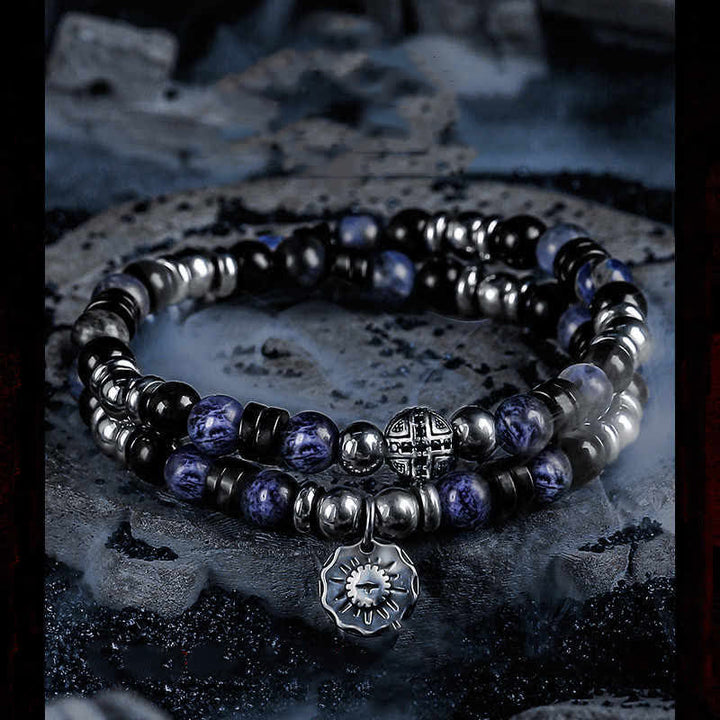 Bracciale Olivenorma "Dark Ray" in perline di sodalite, ossidiana e ematite 