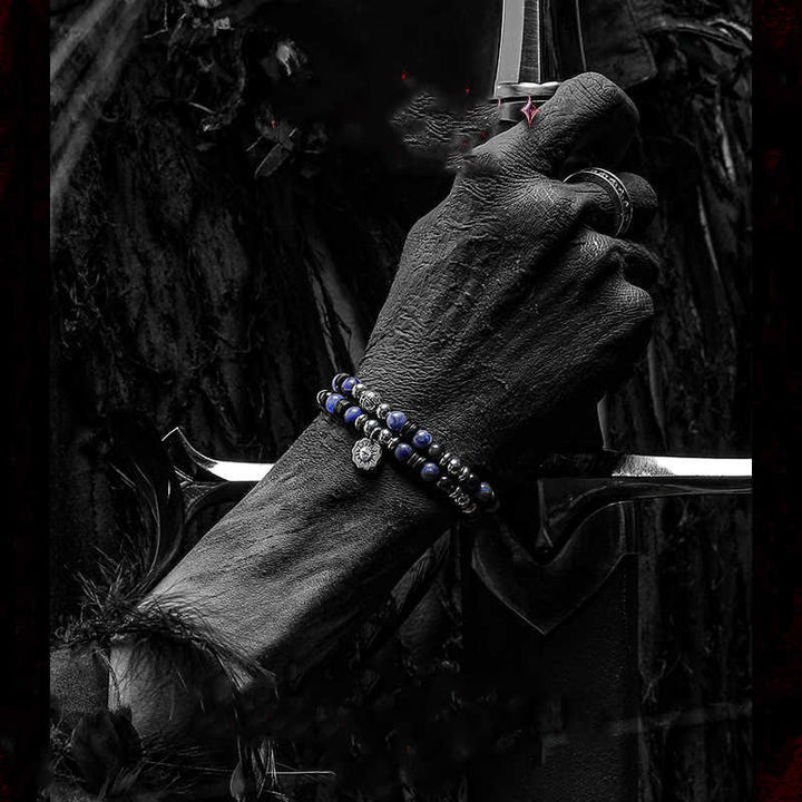 Bracciale Olivenorma "Dark Ray" in perline di sodalite, ossidiana e ematite 