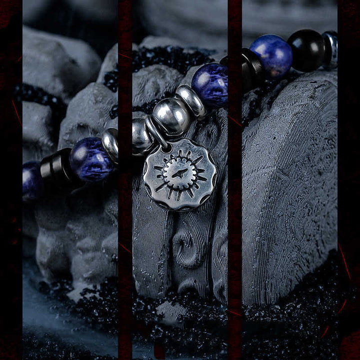 Bracciale Olivenorma "Dark Ray" in perline di sodalite, ossidiana e ematite 