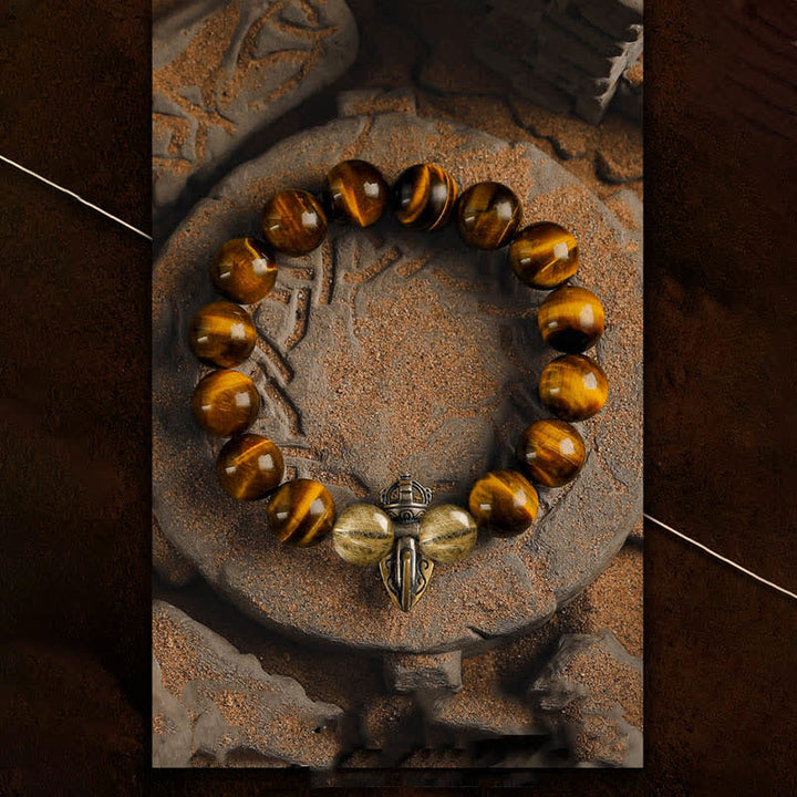 Bracciale Olivenorma con perline in quarzo rutilato color oro e occhio di tigre 