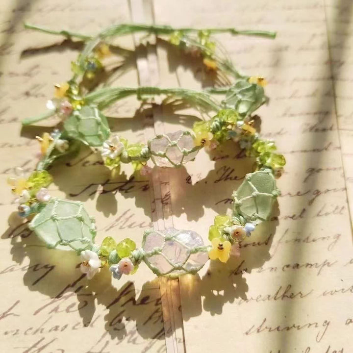 Braccialetto intrecciato con fiori di cristallo di opalite e fluorite verde Olivenorma 