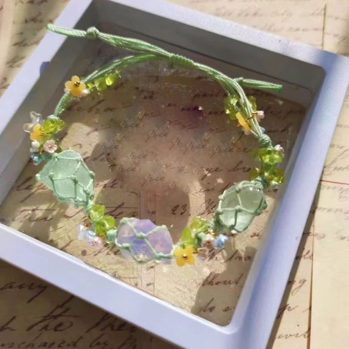 Braccialetto intrecciato con fiori di cristallo di opalite e fluorite verde Olivenorma 