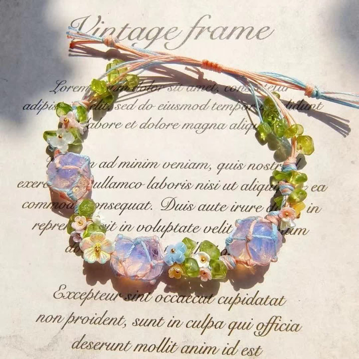 Bracciale intrecciato con fiori di cristallo opalite peridoto Olivenorma 