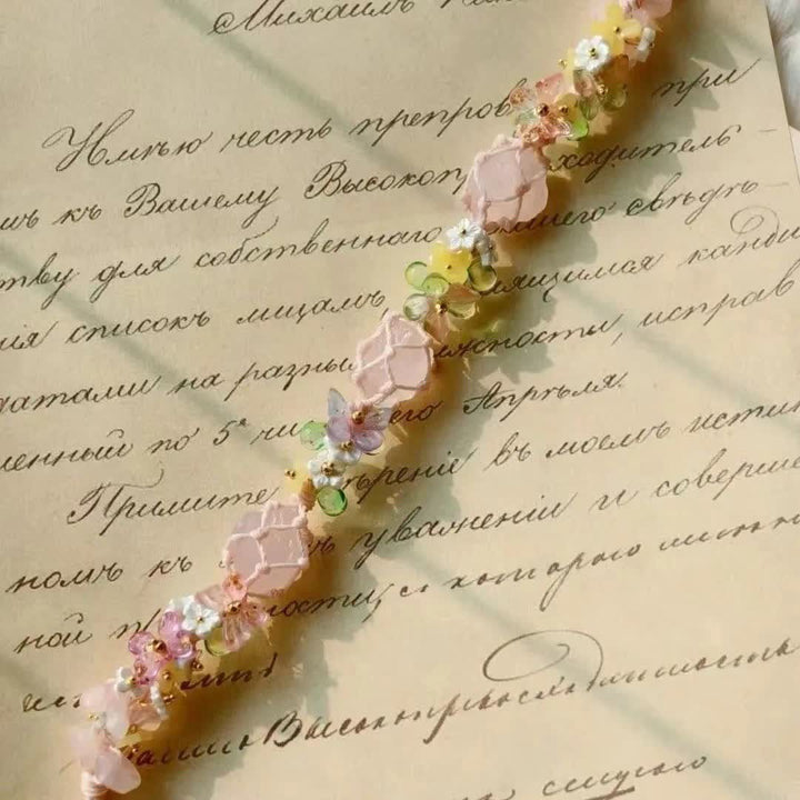 Bracciale intrecciato a mano con fiori in quarzo rosa Olivenorma 