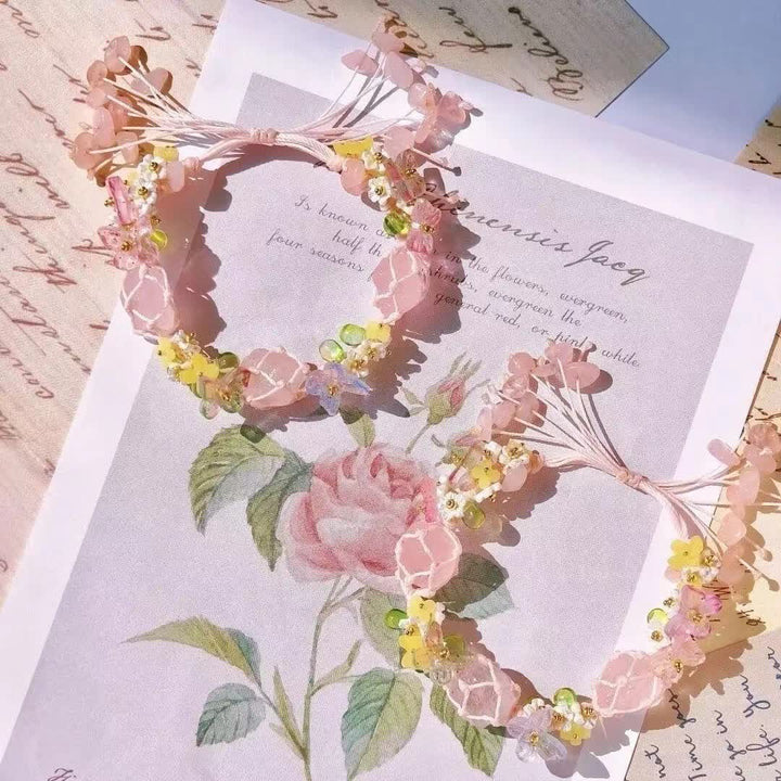 Bracciale intrecciato a mano con fiori in quarzo rosa Olivenorma 