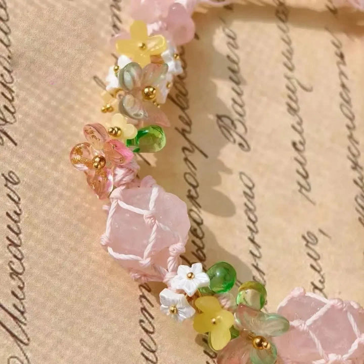 Bracciale intrecciato a mano con fiori in quarzo rosa Olivenorma 