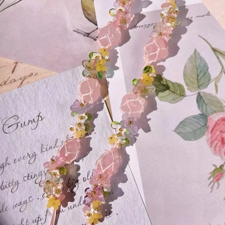 Bracciale intrecciato a mano con fiori in quarzo rosa Olivenorma 