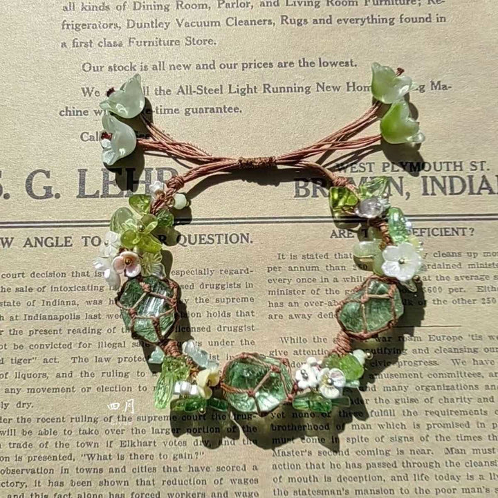 Braccialetto intrecciato con fiori di cristallo di fluorite verde e peridoto Olivenorma 