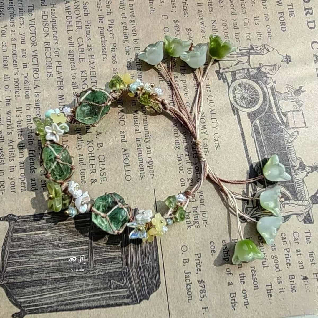 Braccialetto intrecciato con fiori di cristallo di fluorite verde e peridoto Olivenorma 