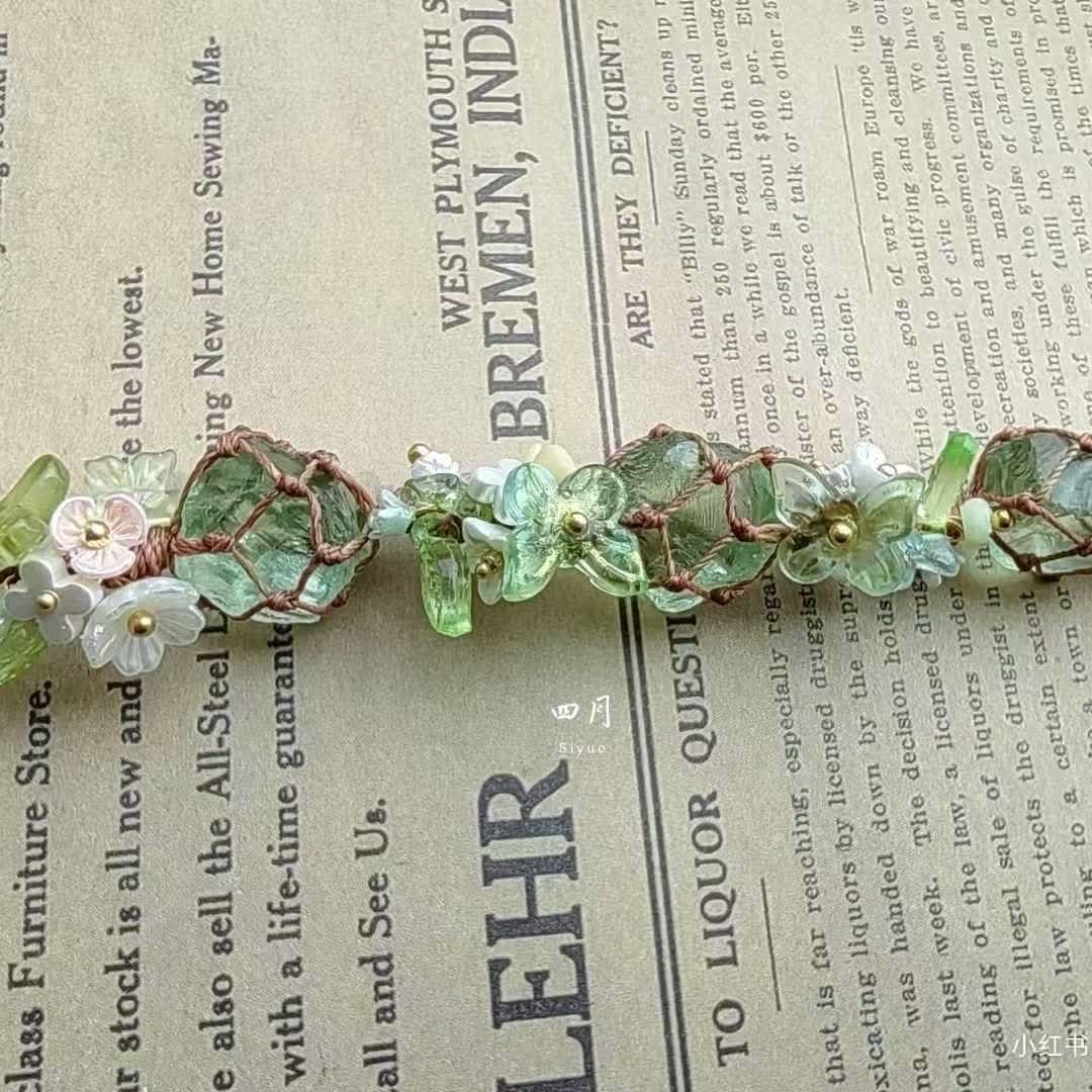 Braccialetto intrecciato con fiori di cristallo di fluorite verde e peridoto Olivenorma 