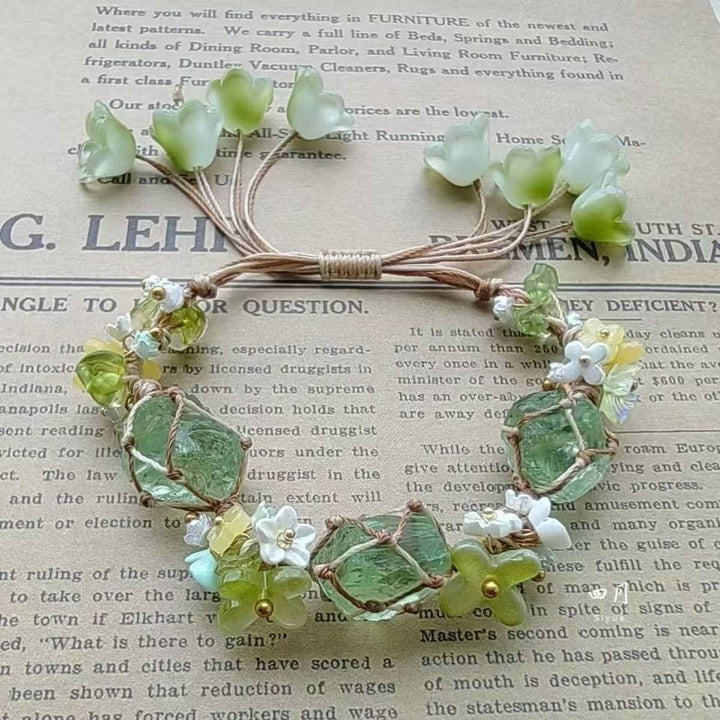 Braccialetto intrecciato con fiori di cristallo di fluorite verde e peridoto Olivenorma 